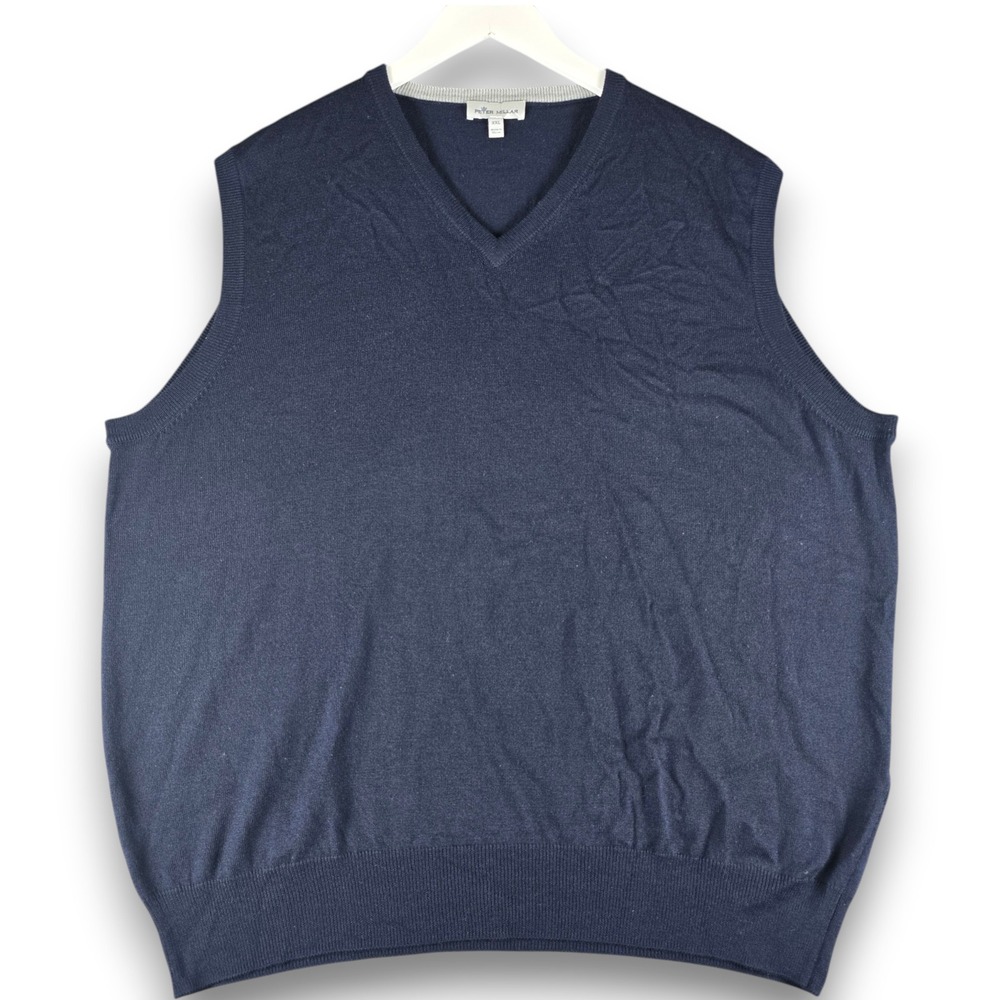 Peter Millar Mens XXL Navy Blue Merino Wool Silk V-Neck Sweater Vest ME0S32
